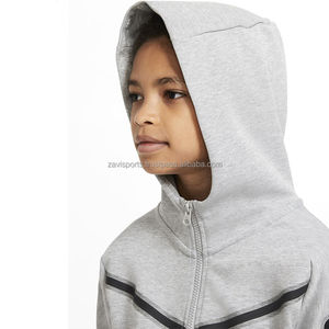 Sweat-shirt à capuche zippé pour enfants, couleur unie, logo personnalisé, manches longues, sport, décontracté, respirant - Product Image 4