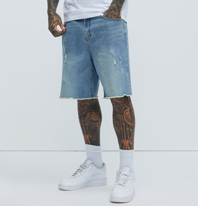 Shorts de Mezclilla Desgastados para Hombre, Cintura Alta, Estilo Casual de Verano, Tela de Algodón Azul Claro - Product Image 2