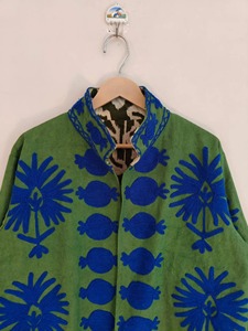 Veste en coton brodée à col mandarin vert, manches longues, style chinois, vêtement d'extérieur décontracté pour adultes, tenue de printemps - Product Image 5