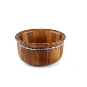 Bols de service ronds en bois de style vintage avec accent métallique pour le petit-déjeuner, la table à manger, bols décoratifs pour soupes, artisanat - Product Image 4