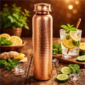 100% Pure Copper Water <b>Bottle</b> 1000ml Handcrafted Leak-Proof Ayurveda Health Yoga Vessel Lacquer Coated Printed Copper <b>Flask</b> - Product Image 4