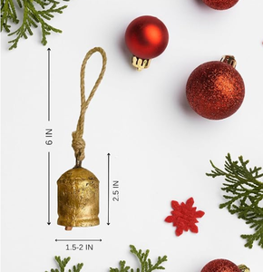 Ensemble de 10 clochettes de Noël rustiques faites à la main en laiton, clochettes de vache suspendues, décorations d'arbre vintage, décorations dorées antique, vente en gros - Product Image 5