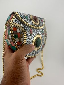 Bolsos Tote Promocionales con Bordado de Mosaico, Correa de Cadena Dorada, Colores Mixtos, Forma Personalizada, Hechos a Mano, Clásicos para Uso Diario - Product Image 5