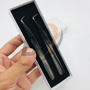 Pince à épiler d'extension de cils méga volume en acier durable au plasma noir à quantité minimale de commande bas en acier inoxydable à 90 degrés L pince à cils en acier inoxydable - Product Image 2