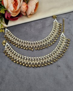 Par de tobilleras étnicas con incrustaciones de cristal, cadena ajustable para el tobillo, para mujer, joyería de boda, conjunto Payal, joyería nupcial tradicional - Product Image 5