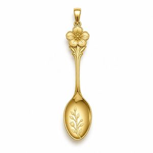 Pendentifs Cuillère Fleur Personnalisés Vintage en Acier Inoxydable Plaqué Or 18K avec Sertissage Griffe en Zircon - Product Image 3
