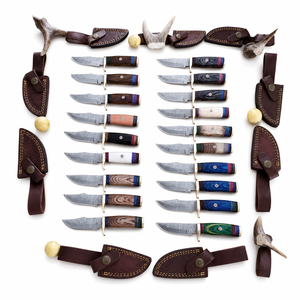 Cuchillo de caza personalizado DIY OEM hecho a mano de acero de Damasco con mango de madera y funda de cuero. - Product Image 3