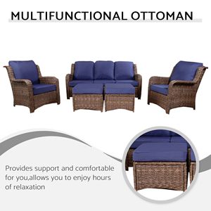 Set di Mobili da Esterno in Rattan a 3 Posti con 2 Sedie Singole e 2 Pouf per Conversazione su Prato o Balcone - Product Image 6