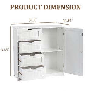 "4-Drawer 1-Door White Melamine Veneer Particleboard Vertical Stripe <b>Bathroom</b> <b>Vanity</b> 80x30x80cm" - Product Image 3