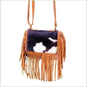 Best Design Smart Hand Tooled Girls Purse Premium Quality Cowhide Fur Fringe Leather Crossbody Bag Mini Bag On Wholesale Price - Product Image 3