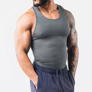 Wholesale High Quality Plain Color Customized Logo Rib Fabric Spandex Cotton Collar Sports <b>Singlets</b> <b>Men</b> Vest O Neck <b>Men</b> Tank Top - Product Image 1