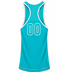 Turquoise <b>White</b> Swim <b>Tank</b> <b>Top</b> Sleeveless Racerback Lightweight Quick Dry Breathable Training Performance Athletic Swimwear - Product Image 2