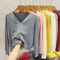 Cardigans en acrylique brodés pour femmes, couleur unie, respirants, printemps-automne, boutonnés, tricotés, style preppy Y2K vintage