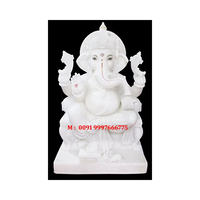 Statue de Ganesh en marbre blanc, produit artisanal indien très beau, finement poli, assis sur un lotus, pour la décoration de la maison