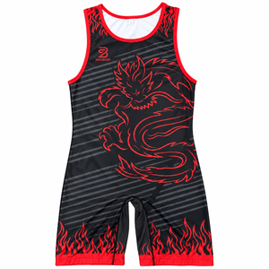 BAGGA&SONS Singlet de Lucha Libre para Hombre, Diseño Dragón Rojo, Impresión por Sublimación, Ajustado, Absorbe la Humedad, Secado Rápido, Ropa Deportiva - Product Image 1