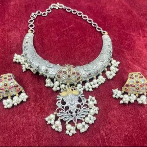 Ensemble collier et boucles d'oreilles indiens traditionnels plaqués or bicolore avec zircon, bijoux de luxe tendance pour femmes, occasions de fête - Product Image 2