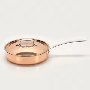 Poêle à frire en cuivre de style français super populaire avec couvercle plat en métal, poignée rivetée en laiton moulé, poêle profonde pour cuisine d'hôtel - Product Image 4