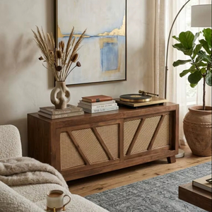 Mueble de TV Moderno con Puerta Corredera de Mimbre para el Hogar - Product Image 1