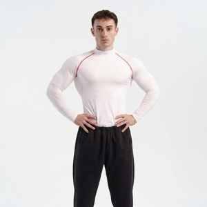 Camiseta Deportiva de Manga Larga Blanca para Hombre con Costuras Rojas de Secado Rápido en Spandex y Poliéster - Product Image 3