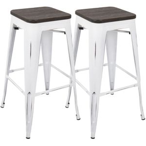 Set di 2 sgabelli da bar impilabili Oregon Industrial in bianco vintage ed espresso - Product Image 1