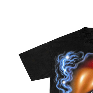 <b>Men's</b> Black Short Sleeve T-Shirt With Neon Lightning Pattern Print Street Style O-Neck Regular Fit Cotton Jersey - Product Image 4