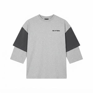 <b>Men's</b> Color Block Oversized T Shirt Crew <b>Neck</b> Layered Long Sleeve Casual Streetwear Cotton <b>Tshirt</b> Relaxed Fit - Product Image 3