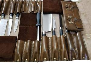 Étui à couteaux en cuir véritable, sac de rangement pour couteaux de chef, organiseur professionnel pour équipement culinaire, étui de protection pour voyage, anti-odeurs - Product Image 5