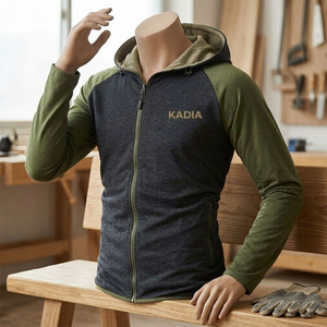 Sweat-shirt à capuche unisexe KADIA pour homme, coupe ajustée, bicolore, fermeture éclair, manches raglan, en mélange de coton léger, avec logo personnalisé - Product Image 3