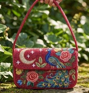 Bolso de Hombro de Alta Calidad con Cuentas Rojas para Mujeres Étnicas, Estilo Bohemio, para Fiestas, Bolso de Mano Bordado a la Moda - Product Image 5
