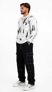 เสื้อสเวตเชิ้ตคอกลมผู้ชาย สีดำขาว ลายพิมพ์นามธรรม ถักทอ แขนยาว สวมใส่สบาย ผลิตจากโพลีเอสเตอร์ 100% สำหรับฤดูใบไม้ผลิ - Product Image 5