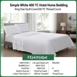 Simple White <b>400</b> TC Hotel Home <b>Bedding</b> King Size Quilt Cover Set with Fitted Flat Sheet 500 TC <b>Thread</b> <b>Count</b> - Product Image 3