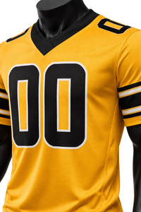 Maillots de football personnalisés par sublimation pour hommes, jaunes et noirs, col en V, manches courtes, anti-transpiration, impression du nom de l'équipe, uniformes de football OEM - Product Image 6
