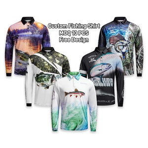 Chemises de pêche à manches longues, nouveau design, UPF50+, séchage rapide, respirantes, jersey de pêche personnalisé avec impression de poissons, vêtements de pêche - Product Image 1