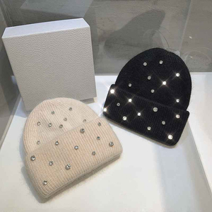 2026 New Design Winter Beanie Cap Rhinestone Solid Color Winter Casual Warm <b>Hats</b> Beanie Cap Daily Rhinestone Beanie <b>Hats</b> - Product Image 4