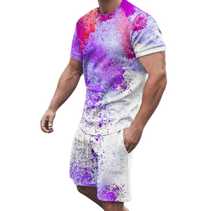 ราคาขายส่ง เสื้อยืดแขนสั้นและกางเกงขาสั้นชุดเซ็ตสำหรับผู้ชาย ดีไซน์ใหม่สำหรับฤดูร้อน สวมใส่สบาย เอวยางยืด ความยาวระดับเข่า ลายพิมพ์แบบซับลิเมชั่น - Product Image 1