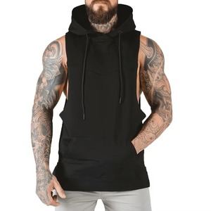 Débardeur à capuche sans manches pour hommes, en molleton de coton épais, pour musculation et entraînement en salle de sport, coupe ajustée, personnalisable OEM, marque privée - Product Image 1