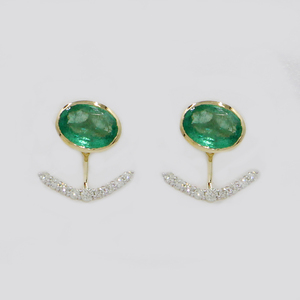 14KY <b>Emerald</b> (Oval) 1.94 CT, White Diamond (Round) 0.24 CT Earrings - Product Image 1