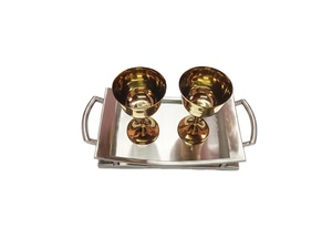 Luxurious Gold Plated <b>Goblet</b> with Stainless Steel Tray Set Decorative <b>Wine</b> Chalice & Serving Tray for Home Decor & Wedding Gift - Product Image 1