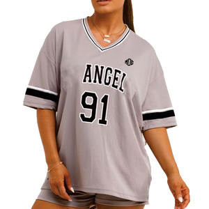 Maillot de football américain tendance pour femme, col en V oversize, personnalisé par sublimation, en mélange de coton, tenue décontractée pour équipe, OEM en gros - Product Image 1