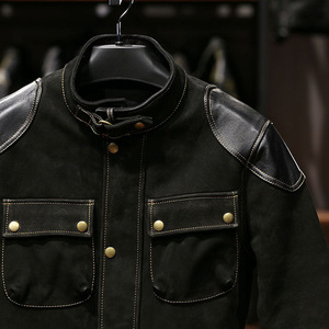 Veste de moto en cuir noir pour homme, manches longues, coupe-vent, style hiver, avec ceinture et plusieurs poches - Product Image 4
