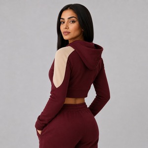 Custom <b>Women's</b> Winter Crop <b>Top</b> Hoodie 100% Cotton Breathable <b>Zip</b>-<b>Up</b> Front Printed Logo Streetwear Oversize Eco-Friendly High - Product Image 2