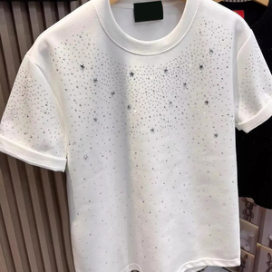 Men's White Anti-Wrinkle Rhinestone T-<b>Shirt</b> | Sparkle Crystal <b>Studded</b> Short Sleeve Casual Tee | 100% Organic Cotton OEM ODM - Product Image 6