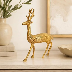 <b>Gold</b> Brass Deer Figurine Antlered Stag Statue Traditional Cloud Pattern Tabletop Home Decor <b>Ornament</b> Handmade Deer Statue - Product Image 5