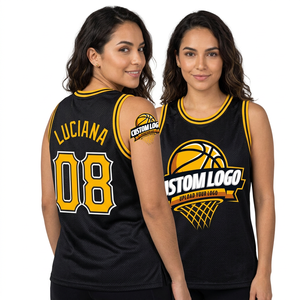 Camiseta de Baloncesto Sublimada Personalizada, Negra y Amarilla, Sin Mangas, Unisex, para Adultos, de Malla Transpirable, con Impresión del Logotipo del Equipo - Product Image 2