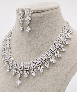 Ensemble de bijoux de mariée en zircon plaqué argent, collier et boucles d'oreilles pour mariage, fête, femmes - Product Image 3
