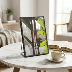 ARTISAN DESIGN PF145 Rectangular <b>Photo</b> <b>Frame</b> Tabletop Display Brass Glass Vertical Orientation <b>Black</b> Finish Home Decor Uttar - Product Image 3
