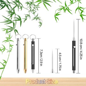 Portachiavi con Stuzzicadenti in Titanio Portatile, Porta Stuzzicadenti Telescopico Riutilizzabile in Acciaio Inossidabile, Cura Orale Tascabile in Metallo, Formato da Viaggio - Product Image 2