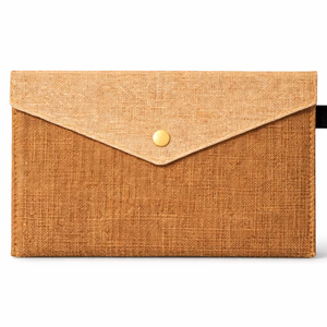 Eco Friendly Lady Bohemian Minimalist Jute File Folder Clutch Envelope with Button Closure Corporate <b>Document</b> Organizer <b>Bag</b> - Product Image 1