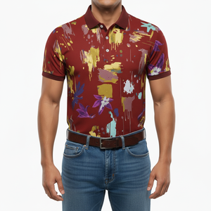 เสื้อโปโลกอล์ฟผู้ชายแบบแห้งเร็วสำหรับขายส่ง ผลิตจากผ้าโพลีเอสเตอร์ผสมสแปนเด็กซ์ พิมพ์ลายแบบซับลิเมชั่นเต็มตัว เสื้อยืดแห้งเร็ว - Product Image 4