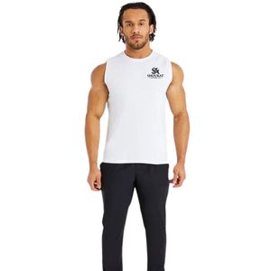 Mens <b>White</b> Sleeveless <b>Tank</b> <b>Top</b> Crew Neck Gym Workout Shirt Athletic Fitness Training Sportswear Casual Activewear Running Vest - Product Image 3